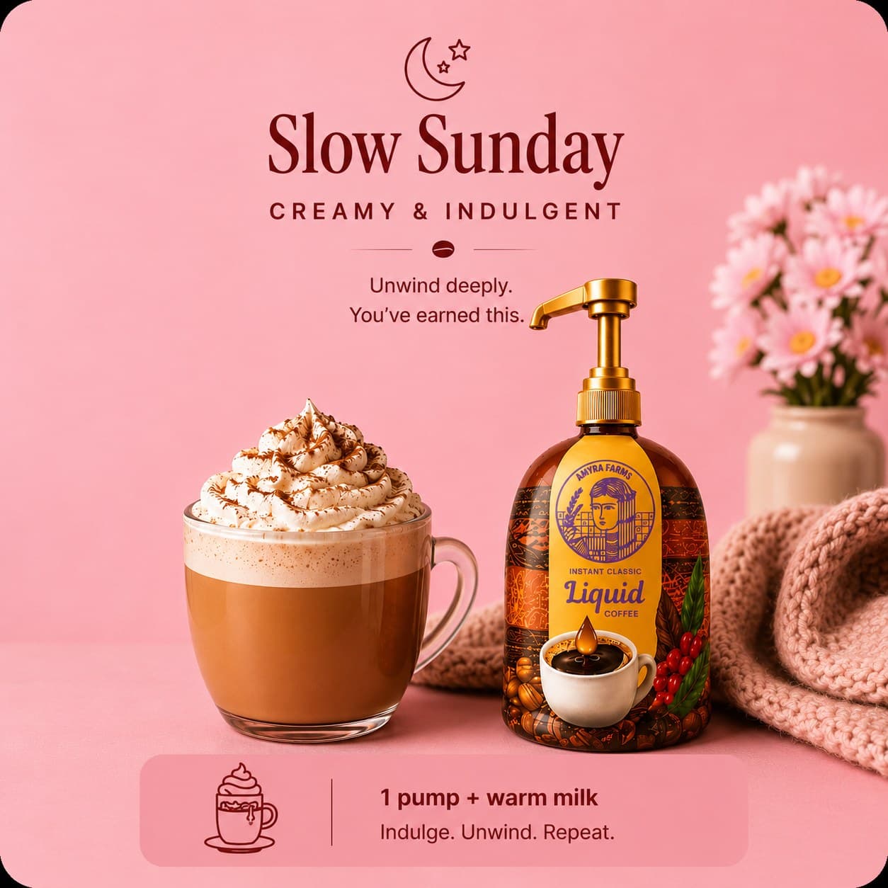 Slow Sunday — creamy & indulgent · 1 pump + warm milk